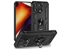Lunso - Xiaomi 13 - Armor backcover hoes met ringhouder - Zwart