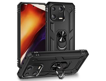 Lunso - Xiaomi 13 - Armor backcover hoes met ringhouder - Zwart