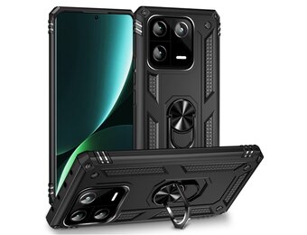 Lunso - Xiaomi 13 Pro - Armor backcover hoes met ringhouder - Zwart