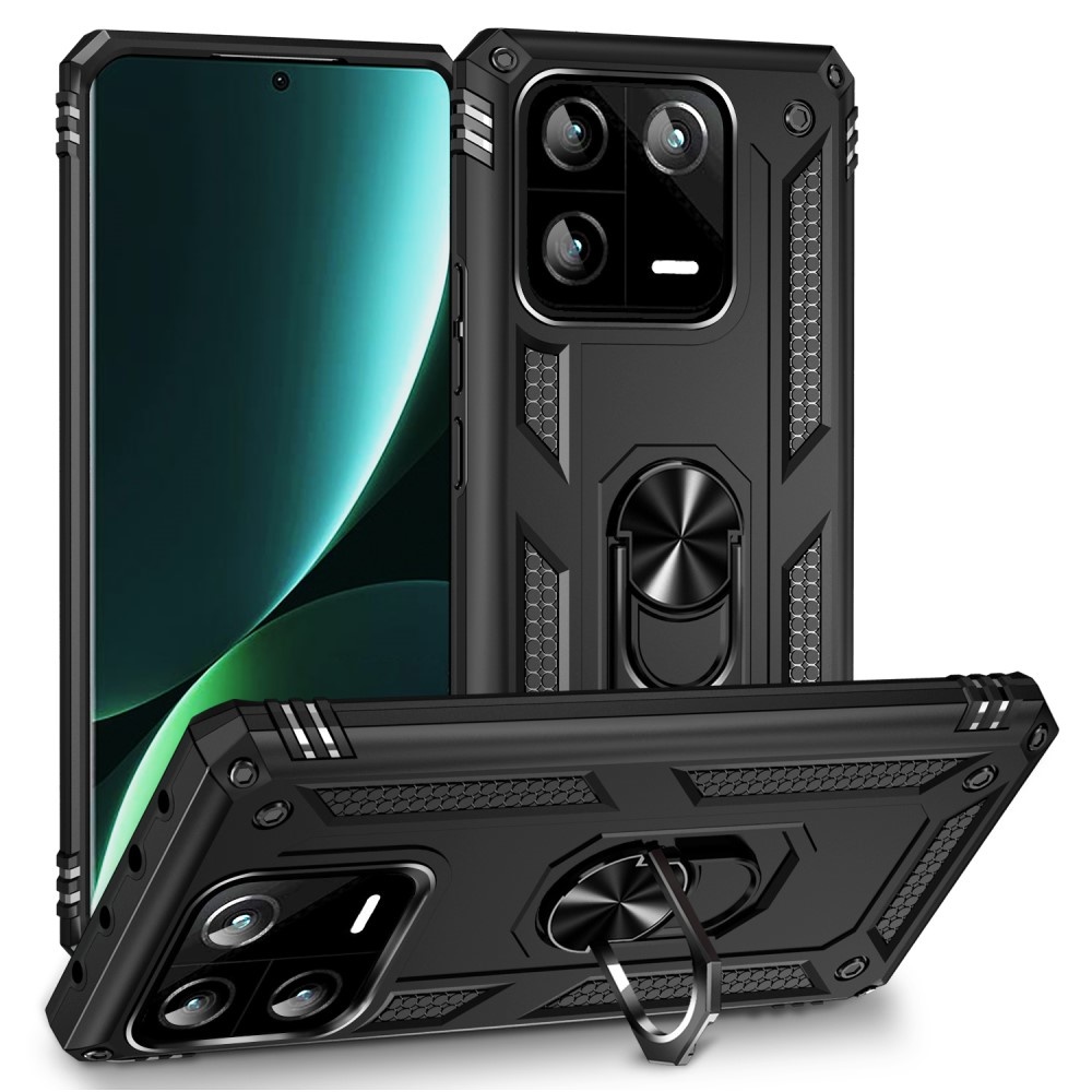 Lunso - Xiaomi 13 Pro - Armor backcover hoes met ringhouder - Zwart
