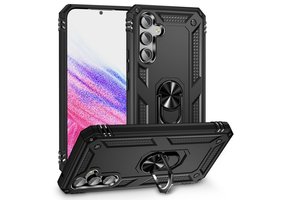 Lunso - Samsung Galaxy A54 - Armor backcover hoes met ringhouder - Zwart