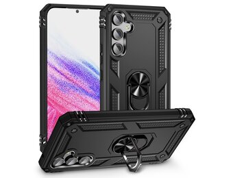 Lunso - Samsung Galaxy A54 - Armor backcover hoes met ringhouder - Zwart