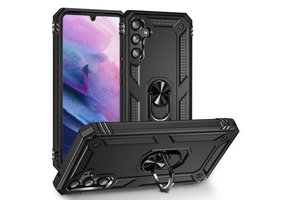 Lunso - Samsung Galaxy A34 - Armor backcover hoes met ringhouder - Zwart