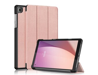 Lunso - Lenovo Tab M8 Gen 4 (8 inch) - Tri-Fold Bookcase hoes - Rose Goud