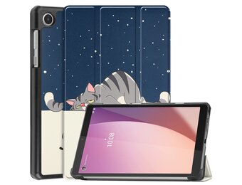 Lunso - Lenovo Tab M8 Gen 4 (8 inch) - Tri-Fold Bookcase hoes - Lazy Cat