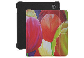 Lunso - Kobo Libra 2 hoes (7 inch) - Vegan Saffiano Leren sleep cover - Tulpen