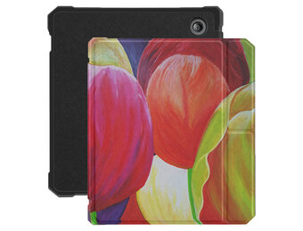 Lunso - Kobo Libra 2 hoes (7 inch) - Vegan Saffiano Leren sleep cover - Tulpen