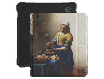 Lunso - Kobo Libra 2 hoes (7 inch) - Vegan Saffiano Leren sleep cover - Vermeer Melkmeisje