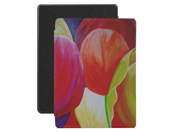 Lunso - Kobo Aura H20 Edition 1 hoes (6.8 inch) - Vegan Saffiano Leren sleep cover - Tulpen