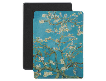 Lunso - Kobo Aura H20 Edition 1 hoes (6.8 inch) - Vegan Saffiano Leren sleep cover - Van Gogh Amandelbloesem