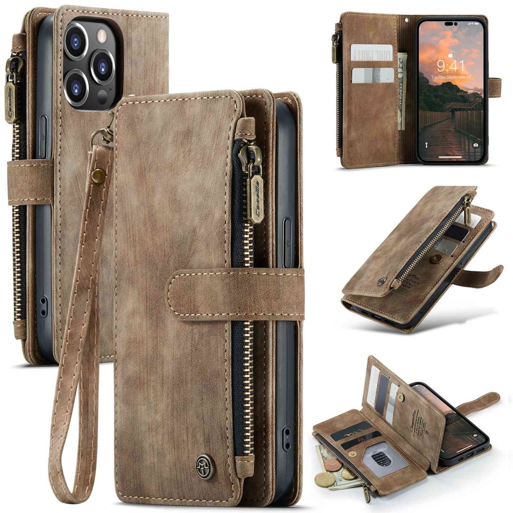 iPhone 14 Pro Portemonnee hoes - Bruin