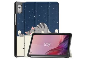 Lunso - Lenovo Tab M9 (9 inch) - Tri-Fold Bookcase hoes - Lazy Cat
