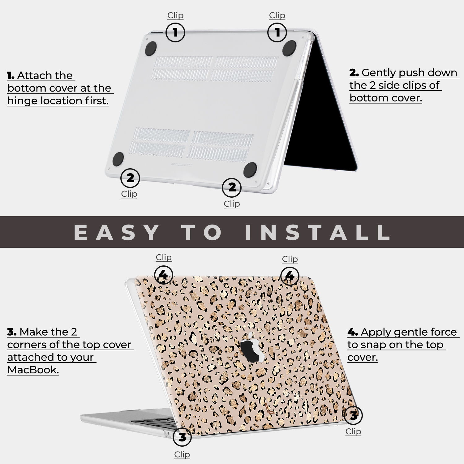 MacBook Air 15 inch (2023-2026) cover hoes case - Leopard Rose Gold