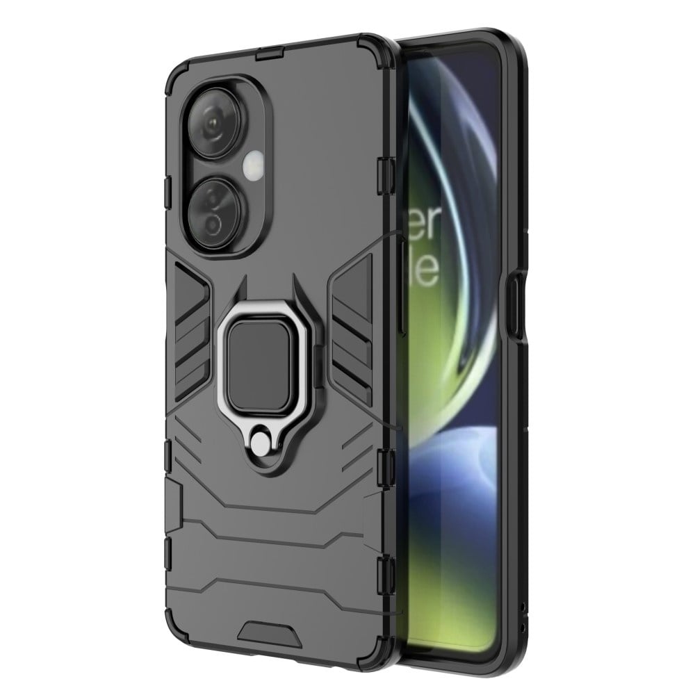 Lunso - OnePlus Nord CE 3 Lite - Armor backcover hoes met ringhouder - Zwart