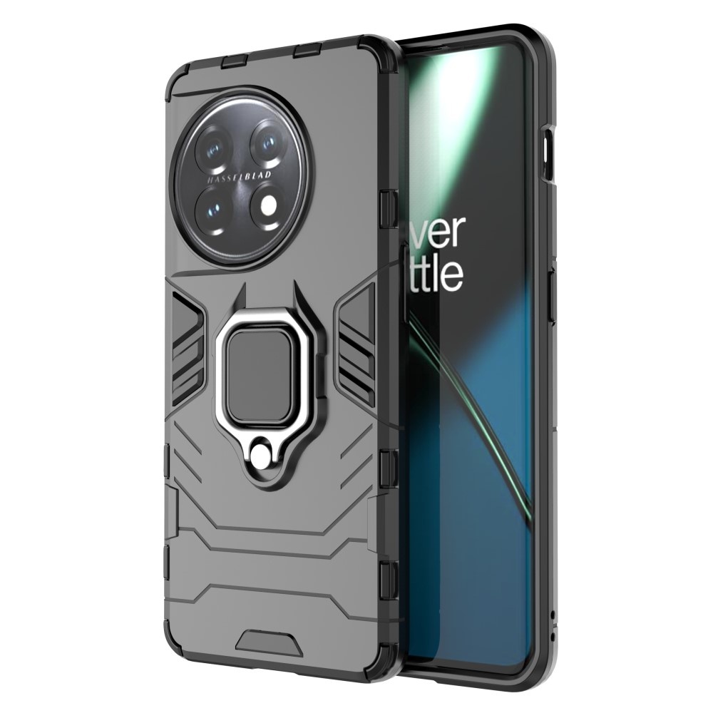 OnePlus 11 Armor backcover hoes met ringhouder - Zwart
