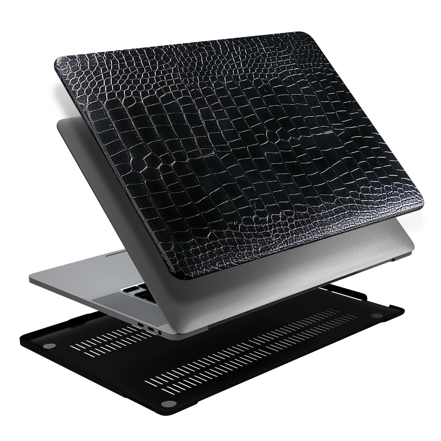 Lunso - MacBook Air 15 inch (2023) - cover hoes - Croco Zwart