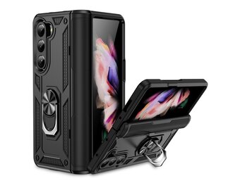 Lunso - Samsung Galaxy Z Fold5 - Armor backcover hoes met ringhouder - Zwart