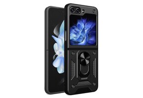 Lunso - Samsung Galaxy Z Flip5 - Armor backcover hoes met ringhouder - Zwart
