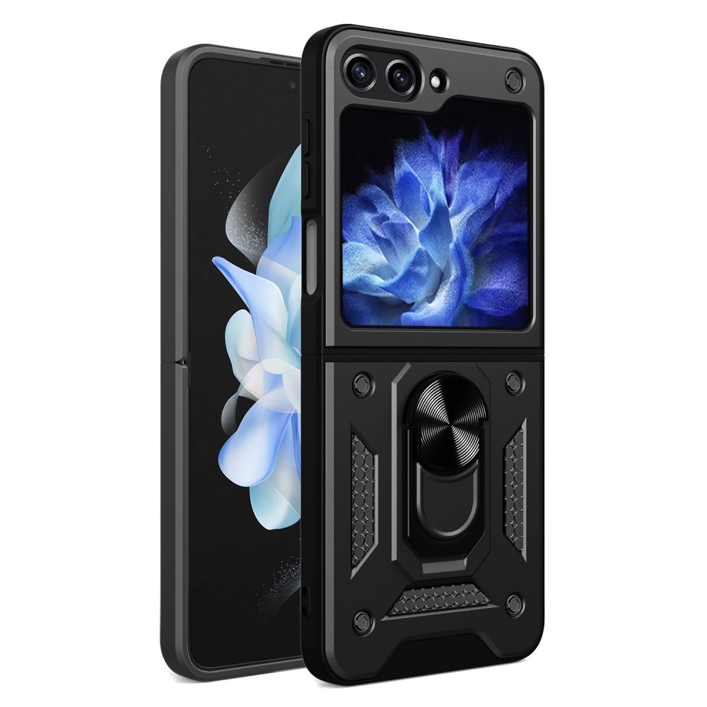 Samsung Galaxy Z Flip5 Armor backcover hoes met ringhouder - Zwart