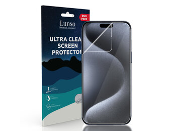 Lunso - iPhone 15 Pro Max - Duo Pack (2 stuks) Beschermfolie - Full Cover Screen protector