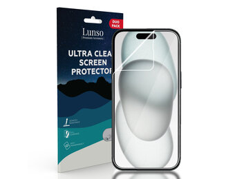 Lunso - iPhone 15 Plus - Duo Pack (2 stuks) Beschermfolie - Full Cover Screen protector
