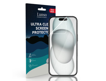 Lunso - iPhone 15 - Duo Pack (2 stuks) Beschermfolie - Full Cover Screen protector
