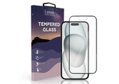 Lunso - iPhone 15 - Gehard Beschermglas - Full Cover Screen protector - Black Edge