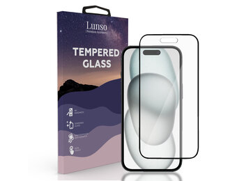 Lunso - iPhone 15 - Gehard Beschermglas - Full Cover Screen protector - Black Edge