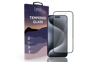 Lunso - iPhone 15 Pro - Gehard Beschermglas - Full Cover Screen protector - Black Edge