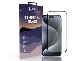 Lunso - iPhone 15 Pro - Gehard Beschermglas - Full Cover Screen protector - Black Edge