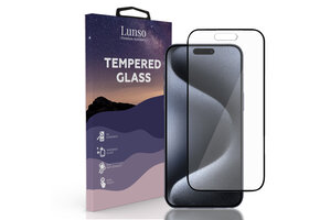 Lunso - iPhone 15 Pro Max - Gehard Beschermglas - Full Cover Screen protector - Black Edge