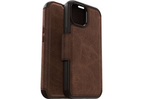 Otterbox - iPhone 15 - Strada Case leren bookcase hoesje - Bruin + Lunso Screenprotector