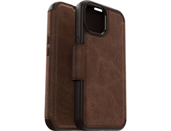 Otterbox - iPhone 15 - Strada Case leren bookcase hoesje - Bruin + Lunso Screenprotector