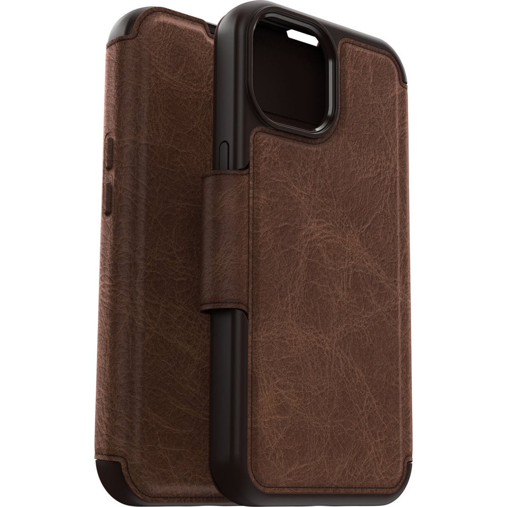 Otterbox - iPhone 15 - Strada Case leren bookcase hoesje - Bruin + Lunso Screenprotector