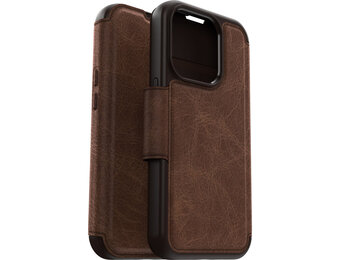 Otterbox - iPhone 15 Pro - Strada Case leren bookcase hoesje - Bruin + Lunso Screenprotector