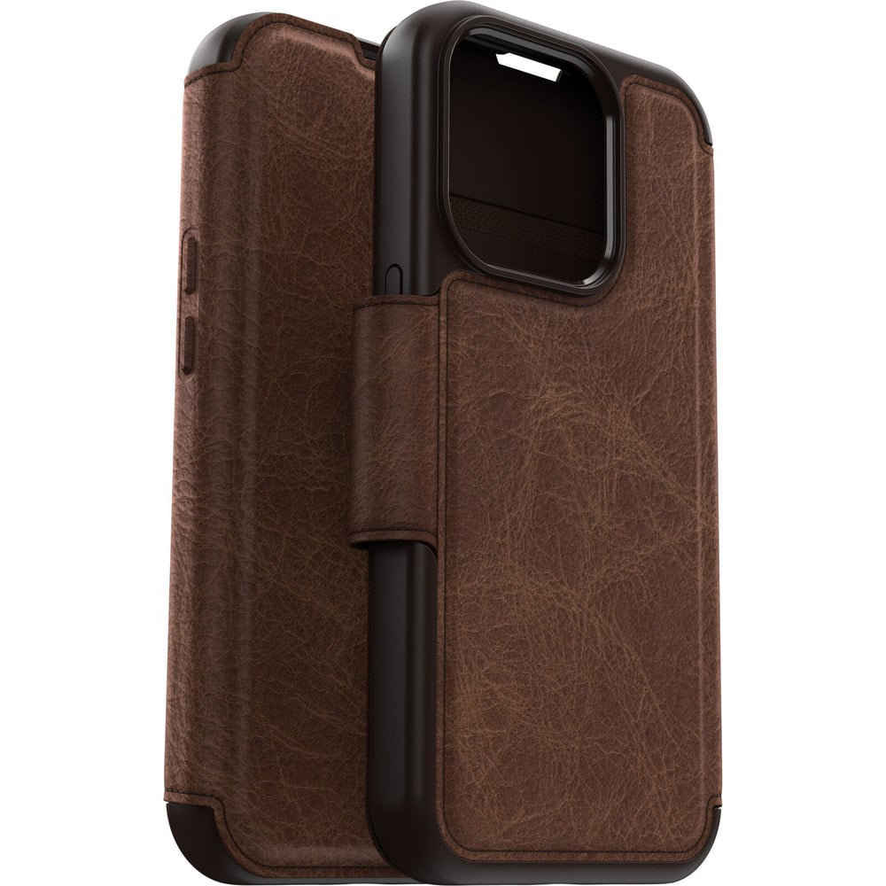 Otterbox - iPhone 15 Pro - Strada Case leren bookcase hoesje - Bruin + Lunso Screenprotector