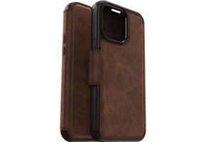 Otterbox - iPhone 15 Pro Max - Strada Case leren bookcase hoesje - Bruin + Lunso Screenprotector