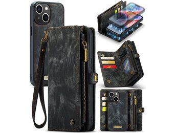 Caseme - iPhone 15 Plus - Vintage 2 in 1 portemonnee hoes - Zwart