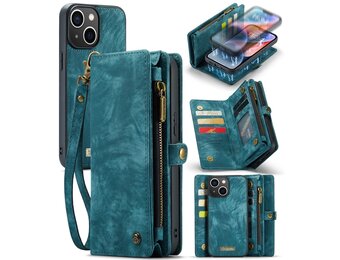 Caseme - iPhone 15 Plus - Vintage 2 in 1 portemonnee hoes - Lichtblauw