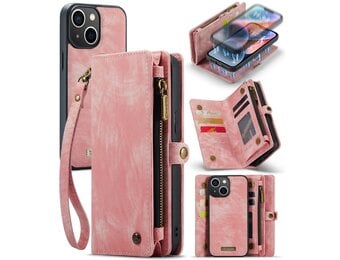 Caseme - iPhone 15 Plus - Vintage 2 in 1 portemonnee hoes - Lichtroze