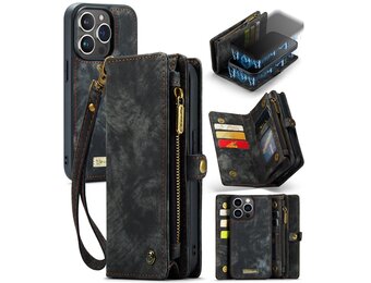 Caseme - iPhone 15 Pro Max - Vintage 2 in 1 portemonnee hoes - Zwart