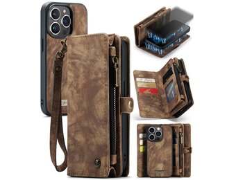 Caseme - iPhone 15 Pro Max - Vintage 2 in 1 portemonnee hoes - Bruin