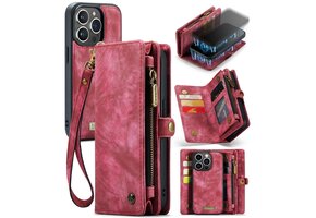 Caseme - iPhone 15 Pro Max - Vintage 2 in 1 portemonnee hoes - Rood