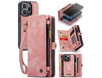 Caseme - iPhone 15 Pro Max - Vintage 2 in 1 portemonnee hoes - Lichtroze
