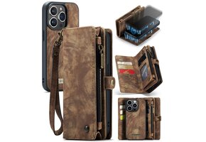 Caseme - iPhone 15 Pro - Vintage 2 in 1 portemonnee hoes - Bruin