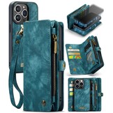 iPhone 15 Pro Vintage 2 in 1 portemonnee hoes - Lichtblauw