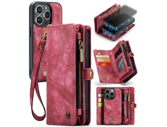 Caseme - iPhone 15 Pro - Vintage 2 in 1 portemonnee hoes - Rood
