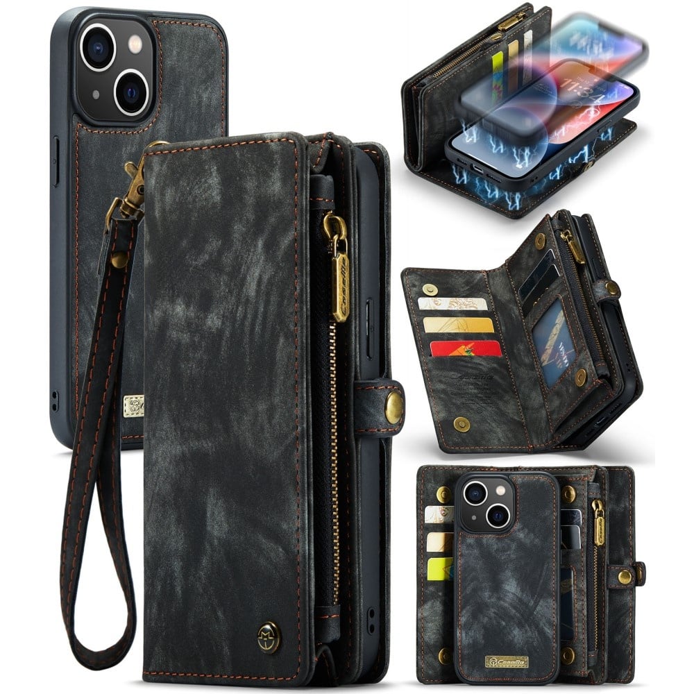 Caseme - iPhone 15 - Vintage 2 in 1 portemonnee hoes - Zwart