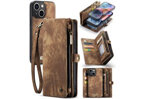 Caseme - iPhone 15 - Vintage 2 in 1 portemonnee hoes - Bruin