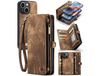 Caseme - iPhone 15 - Vintage 2 in 1 portemonnee hoes - Bruin